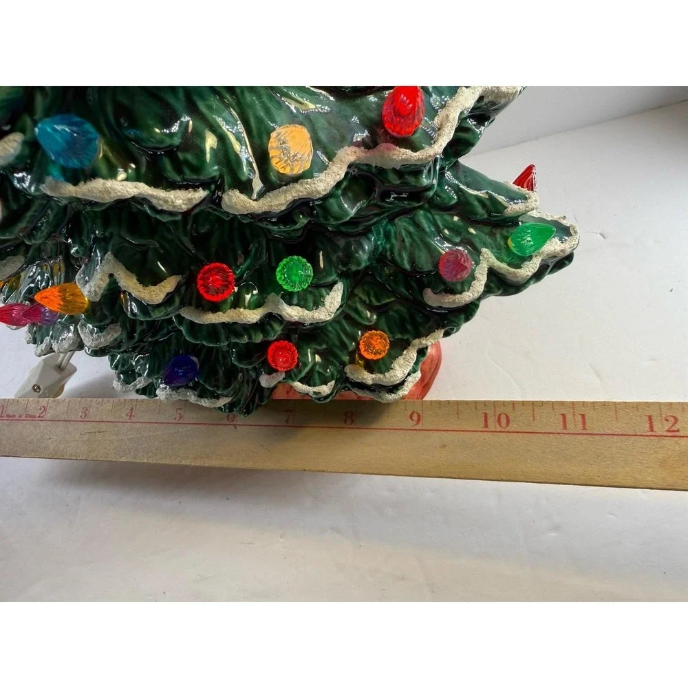 Vintage 1987 Lighted Ceramic Christmas Tree Snow Flocked Multi Color Bird Bulbs